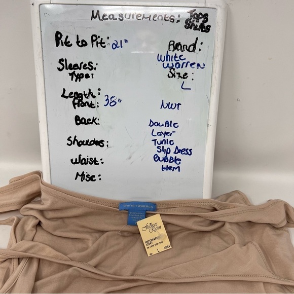 White + Warren Cream Double Layer Tank Dress Night Gown Bubble Hem Size L NWT - Picture 3 of 13